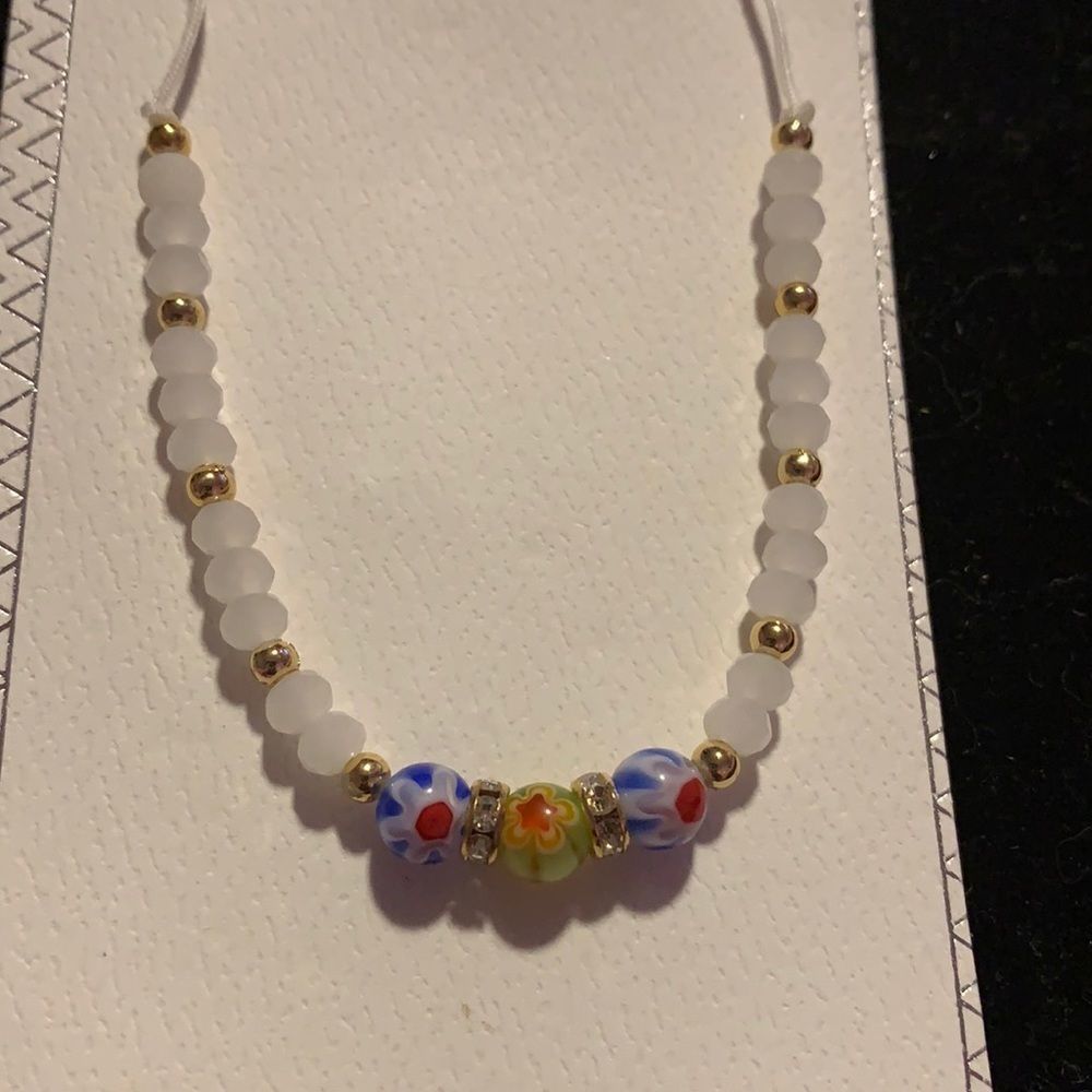 White - gold - with blue-red/ green slide necklace